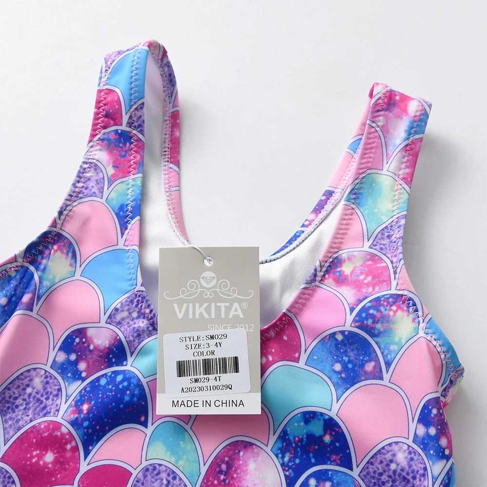 VIKITA Kids Mermaid Print Colorful Swimsuit One Piece Girls Backless Bathing Suits Children Swimwear Kids Travel Beachwear 4-10Y X250224