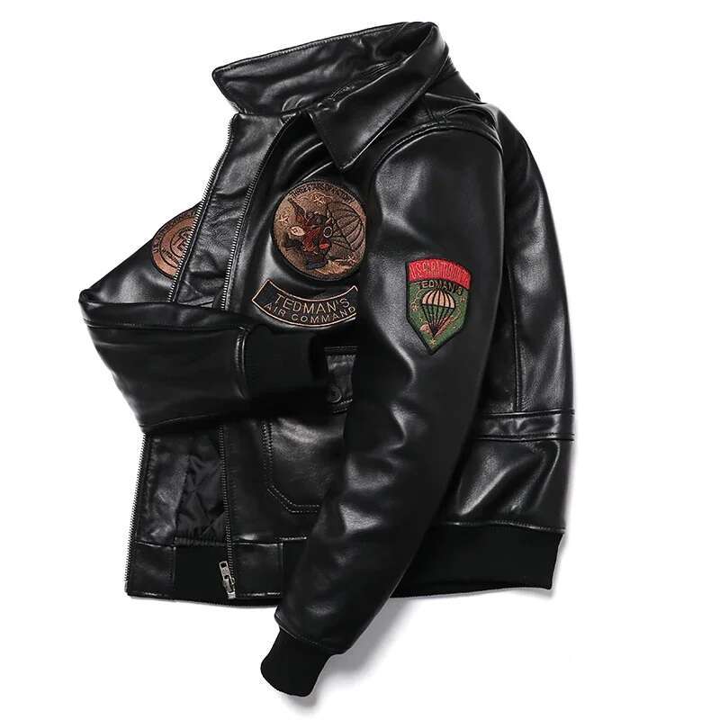 2025 New Embroidery Sheepskin Jacket Men's Natural Genuine Leather G1 Air Force Pilots Coat Thicken Warm Soft Clothes
