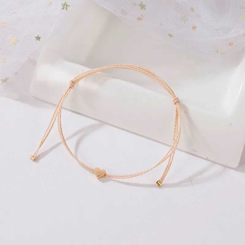 Bohemia Handmade Rope Chain Bracelet For Women Gold Color Heart Pendant Adjustable Bracelets Women Girls Train JewelryXJ250225