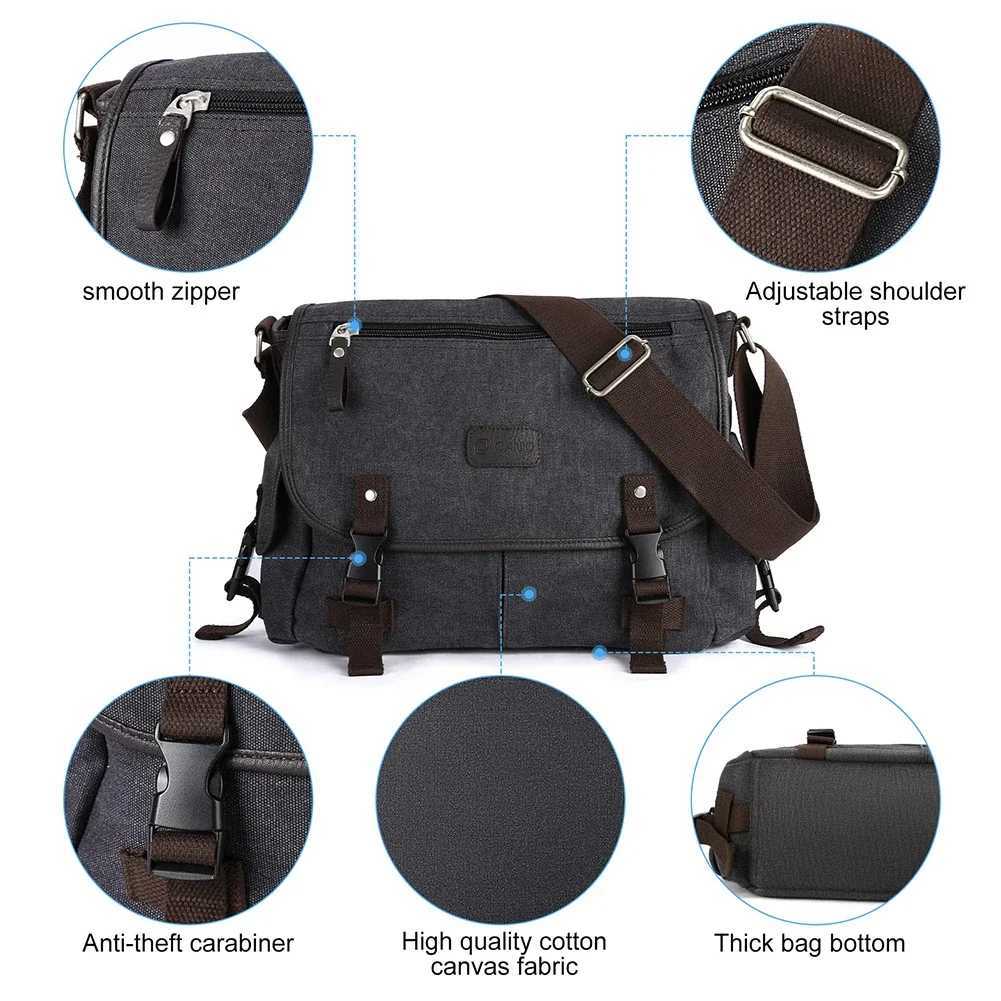Classic mens shoulder bag mens new canvas messenger bag outdoor leisure travel multi pocket handbag mens designer bag Z250225