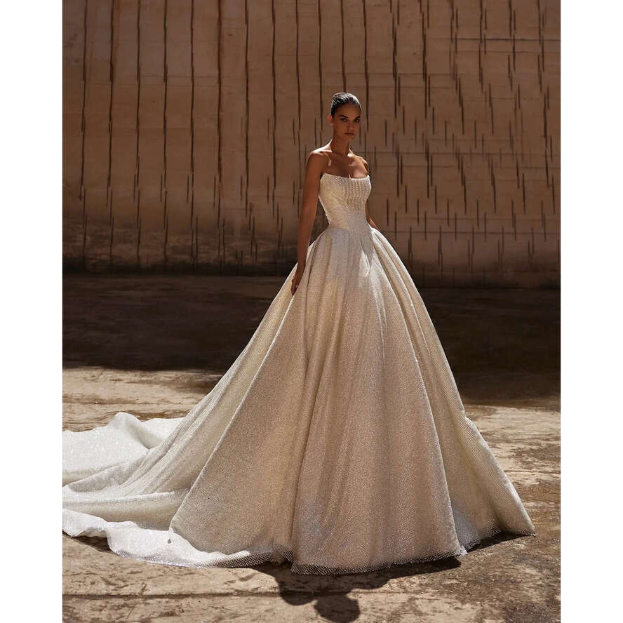 Milla Nova A E Glitter Dresses Bridal Gowns Beaded Strapless Wedding Dress Lace Up Back Sweep Train Vestidos De Novia