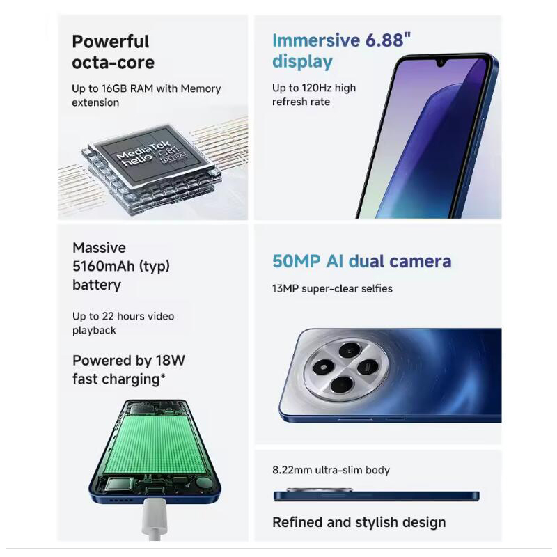 Global Version Xiaomi Redmi 14C Smartphone Immersion 6.88'' 120Hz Display 50MP AI Dual Camera 5160mAh Large Battery 14 C