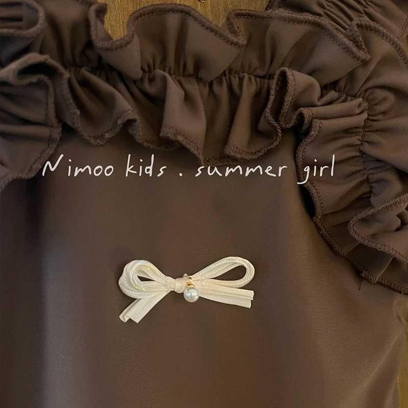 Girls Short Sleeve One Piece Swimsuit Swimming Cap Set Three Pearls Bow X250224