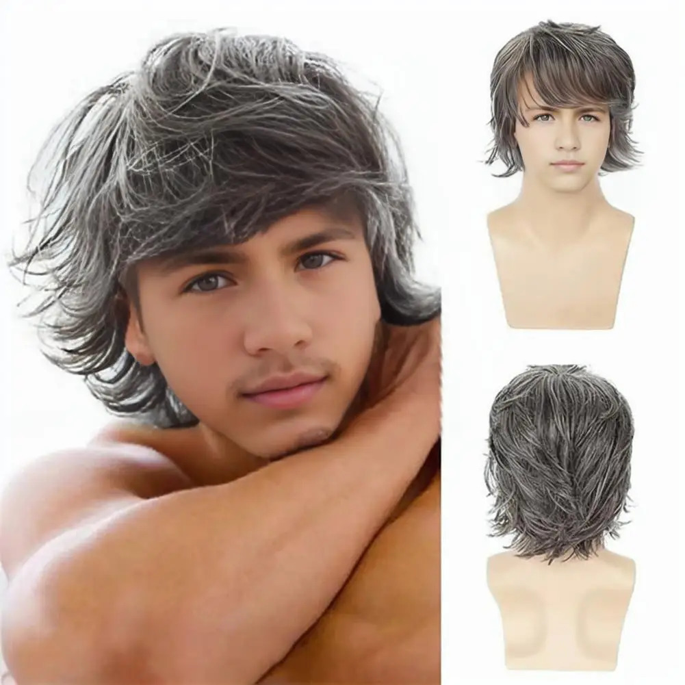 Men Short Wig Male Curly Wig Vintage Mens Short Curly Wig with Bangs Fluffy Natural Look High Temp Fiber Male Wavy Blonde Black 250224
