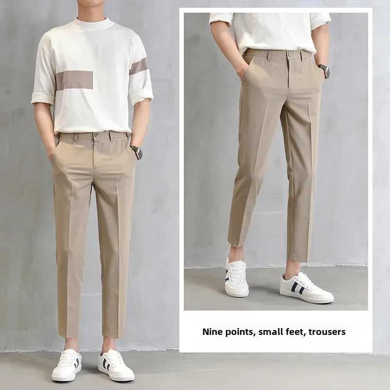 European Style Mens Cropped Pants Straight Legs Slimming Casual Korean Version Small Foot Pants Suit For Men W250225
