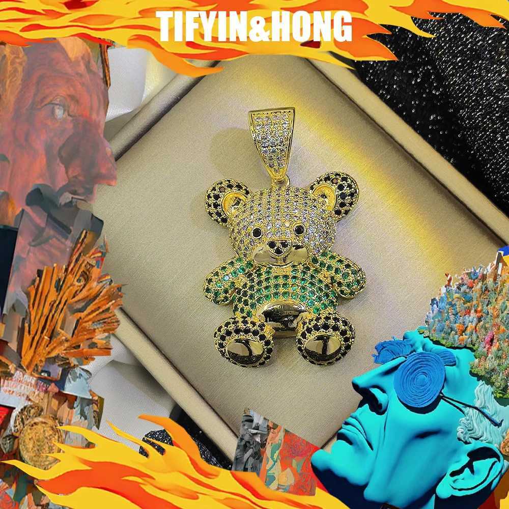 New 18K gold-plated necklace paired with teddy bear diamond pendant high-end custization hip-hop rap decoration trendy gift X250224