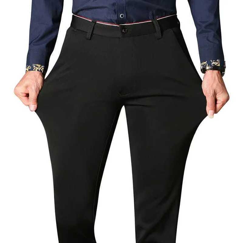High Stretch Mens Dress Pants High Waist Elastic Formal Suit Pants Office Business Classic Casual Trousers Slim Fit Black Blue W250826