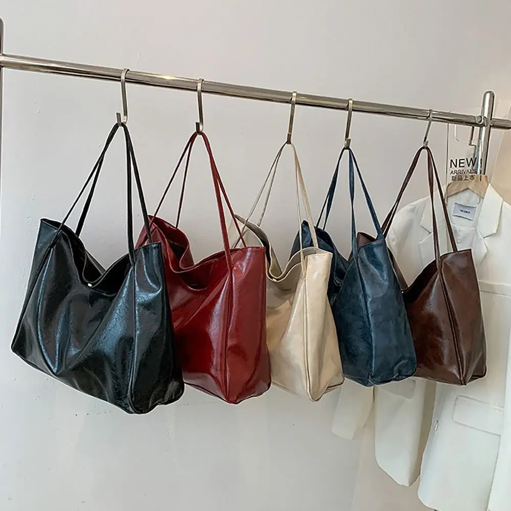 Fashion PU Tote Bag Vintage All-match Large Capacity Commuting Bag Shoulder Bag Daily Life Shopping Bag 250224