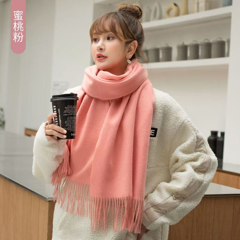 T173 wool scarf women spring and autumn 2025 new autumn and winter Korean version all-match cashmere neck scarf solid color