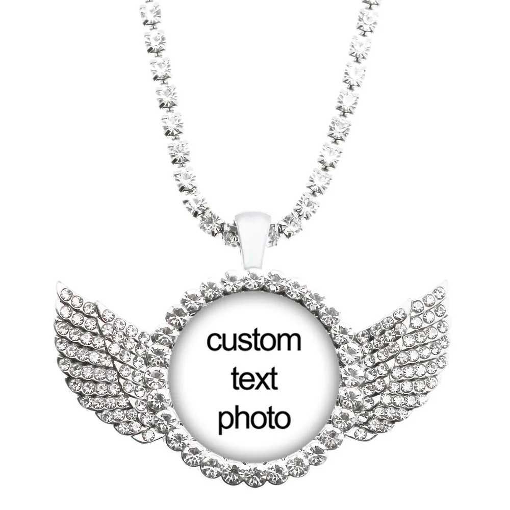 Customized photo necklace crystal angel wing personalized Cabo Joan pendant necklace baby M dad family anniversary gift X250224