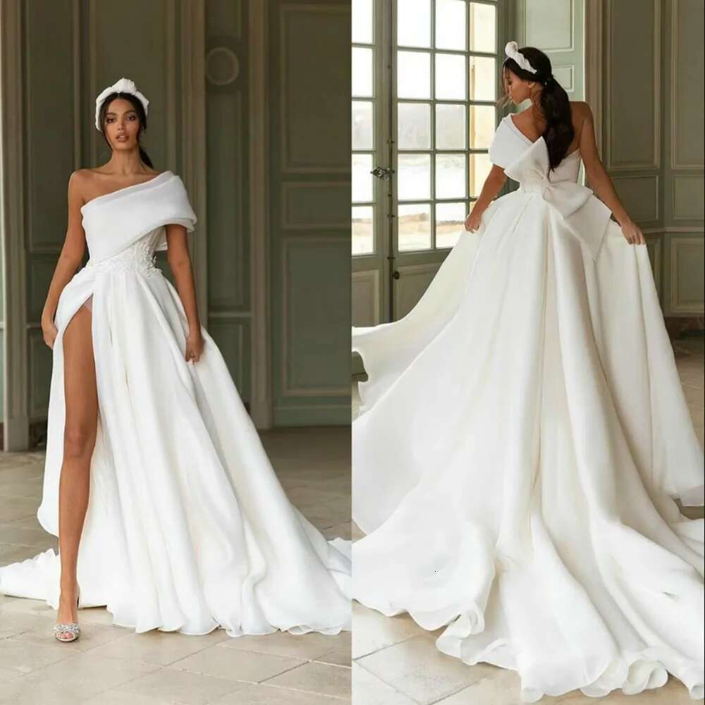 High division prom large bow appliqued white a ha beach one shoulder to floor formal banquet evening party dresses