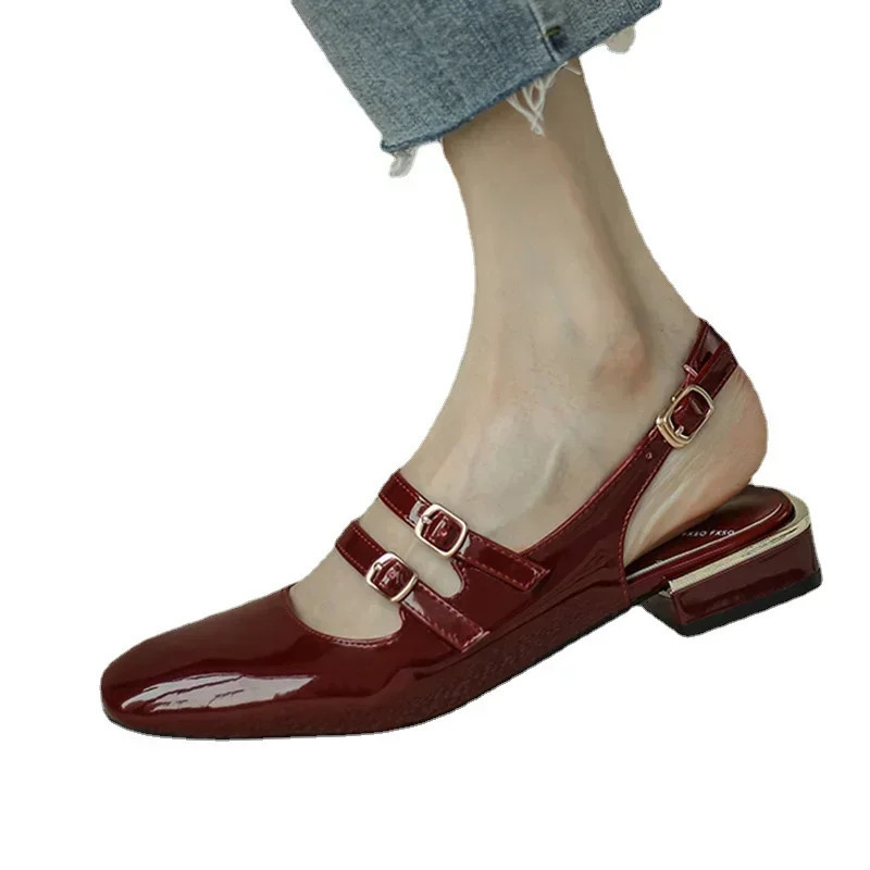 Women Sandals Summer Shoes Woman Flats Double Buckle Mary Janes Shoes Patent Leather Dress Shoes Back Strap Zapatos Mujer 250224