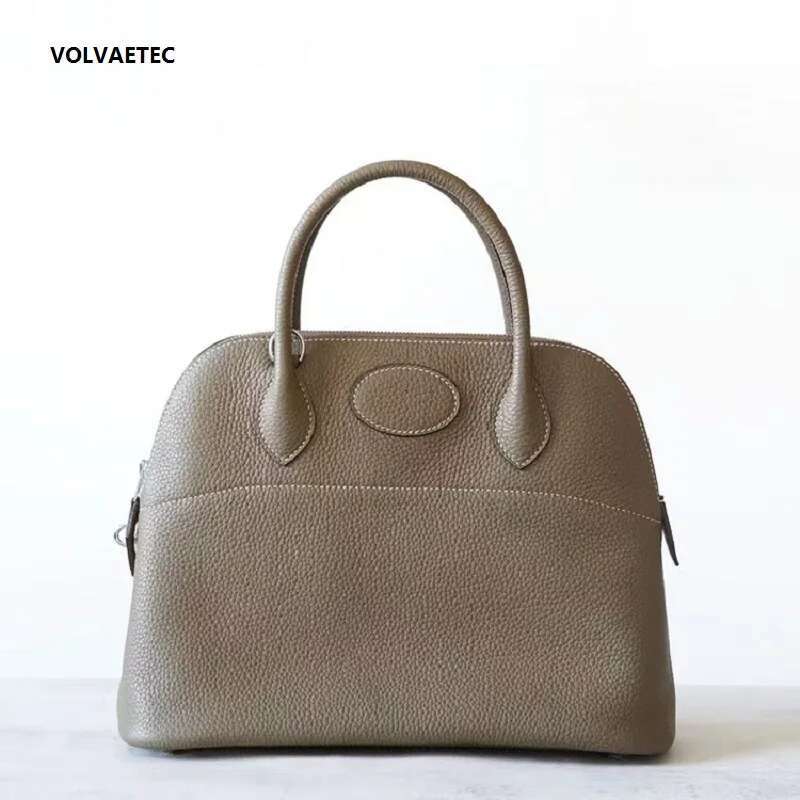VOAETEC Half-Hand Sewn Steel Hardware Top Layer T Cowhide Bowg Large Shell Commuter Shoulder Bag Vintage Versatile