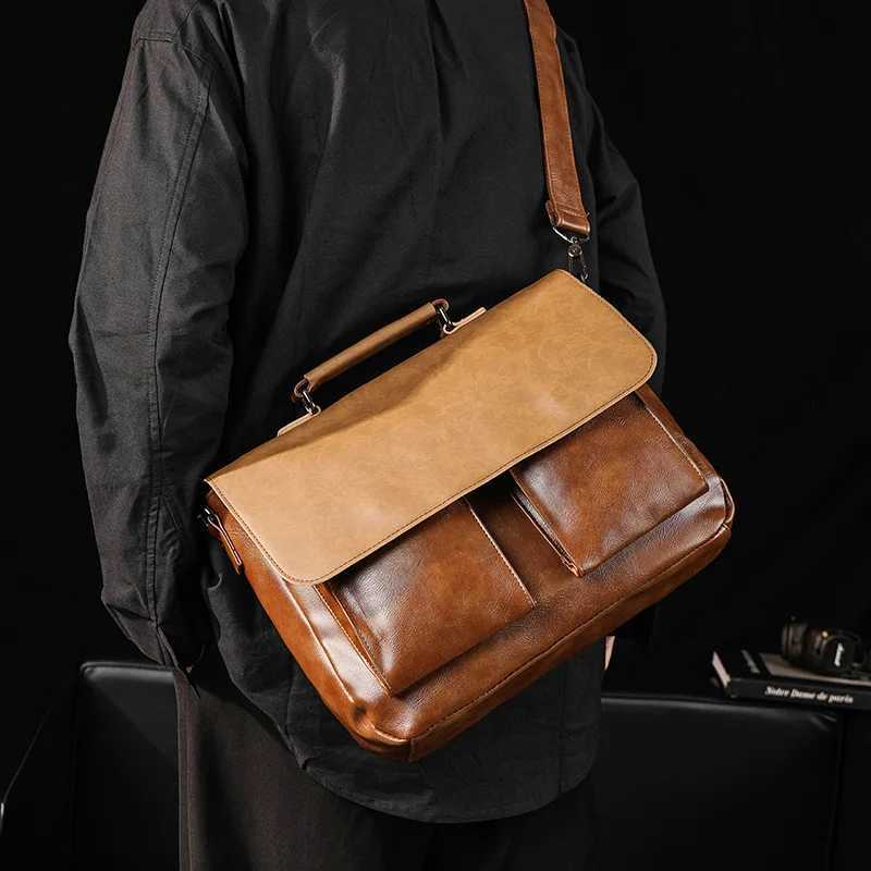 messenger bag mens handbag fashionable business briefcase mens messenger bag large capacity laptop crossover bag Z250225
