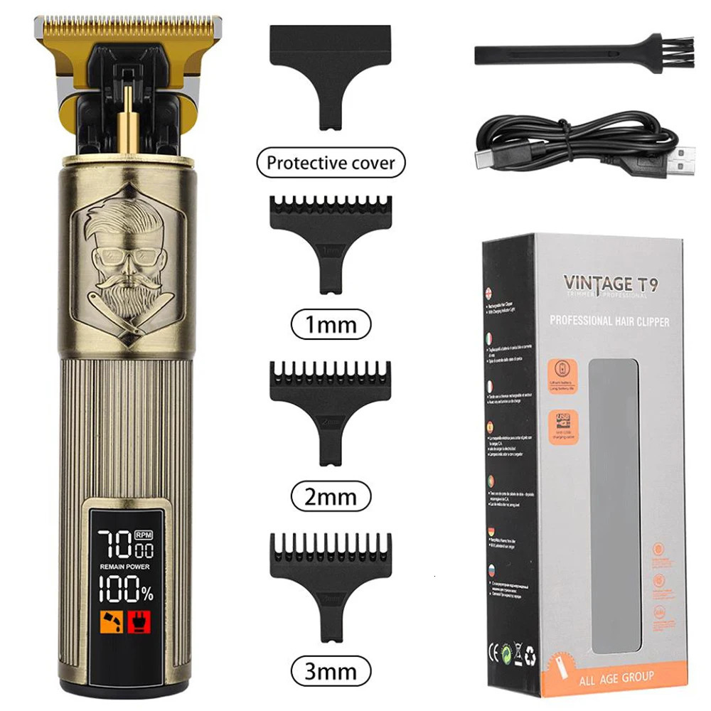 Vintage T9 hair clippers for barber shop Hair cutting machine Electric trimmer led clipper Dragon carving Shaver Beard 250217