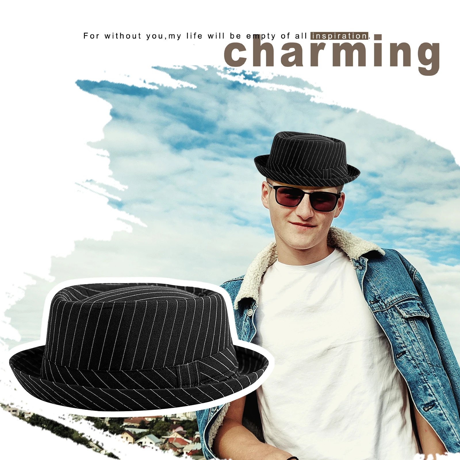 casual and fashionable mens striped short hat Brim Fedoras classic neutral soft coarse tweed dress suitable for camping hiking 250224