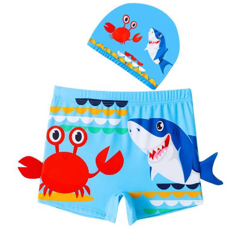 Children Swimming Trunk Boys 2024 Summer Shorts Pants+Swimming Cap Suit Toddler Beach Swimwears Cartoon Baby Clothes Swimwear X250224