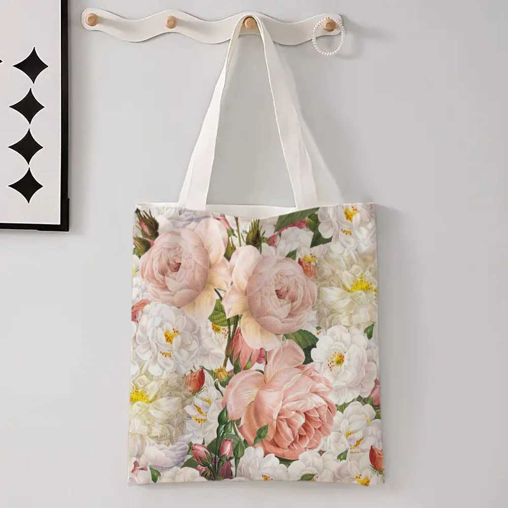 New Flower Printed Linen Bag For Women Versatile Shoulder Bag Lavender Various Small Flower Patterns Shopping Bag Z250224