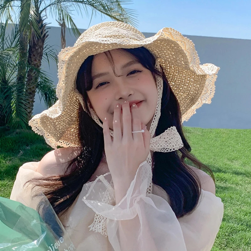 Women Sun Hat Wide Large Brim Beach Hats Womens Summer Straw Hat Foldable Sun Hat Chapeau Femme Beach UV Protection Cap 250218