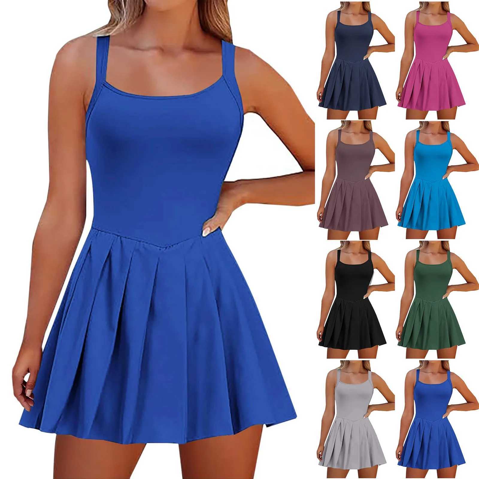 Womens Fashionable Solid Color Sveless Casual Sports Short Strap Dress Ele Dresses For Women Dresses De jer dressXJ250224