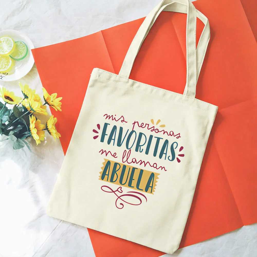 Abuela Letter Print Handbag Canvas Large Capacity Shopping Bag Portable Casual Fashion Handbag Mothers Day Gift Z250224