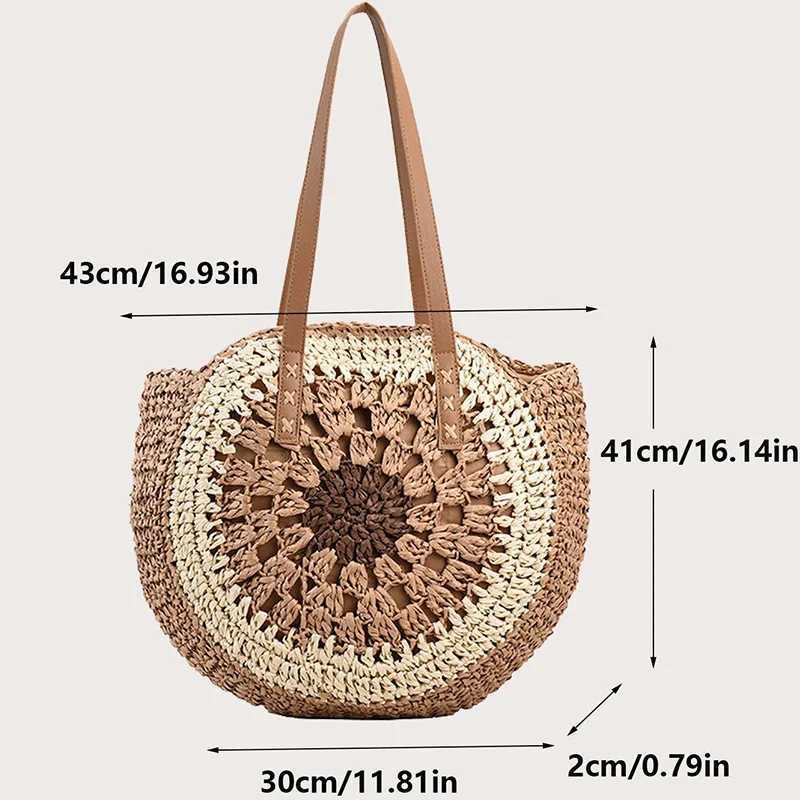 Straw Crochet Round Shoulder New Women's Bag Beach Fashionable Simple Leisure Travel Handbag Totes
