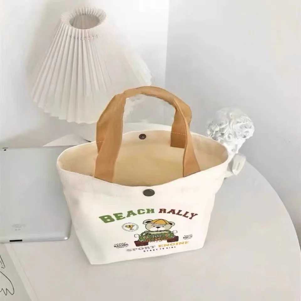 Cute Peach Canvas Tote Bag Cartoon Canvas Mini Handbags Big Capacity Lunch Bag Women Z250224