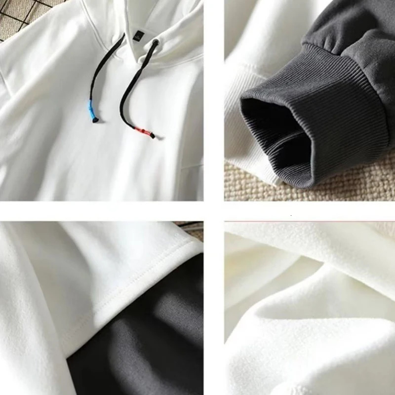 Winter Round Neck Long Sleeve Fashion Sweatshirts Man High Street Casual Loose Pullovers Fake Two Pieces Thick Drawstring Hoodie 250224