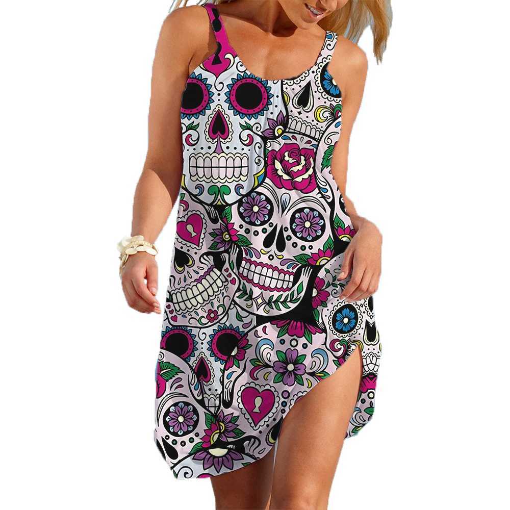 Womens Short Dresses Punk Skull Graphic Slip Dress Casual Woman Dresses Ethnic Style Clothes Daily Fe Original Design WearXJ250224