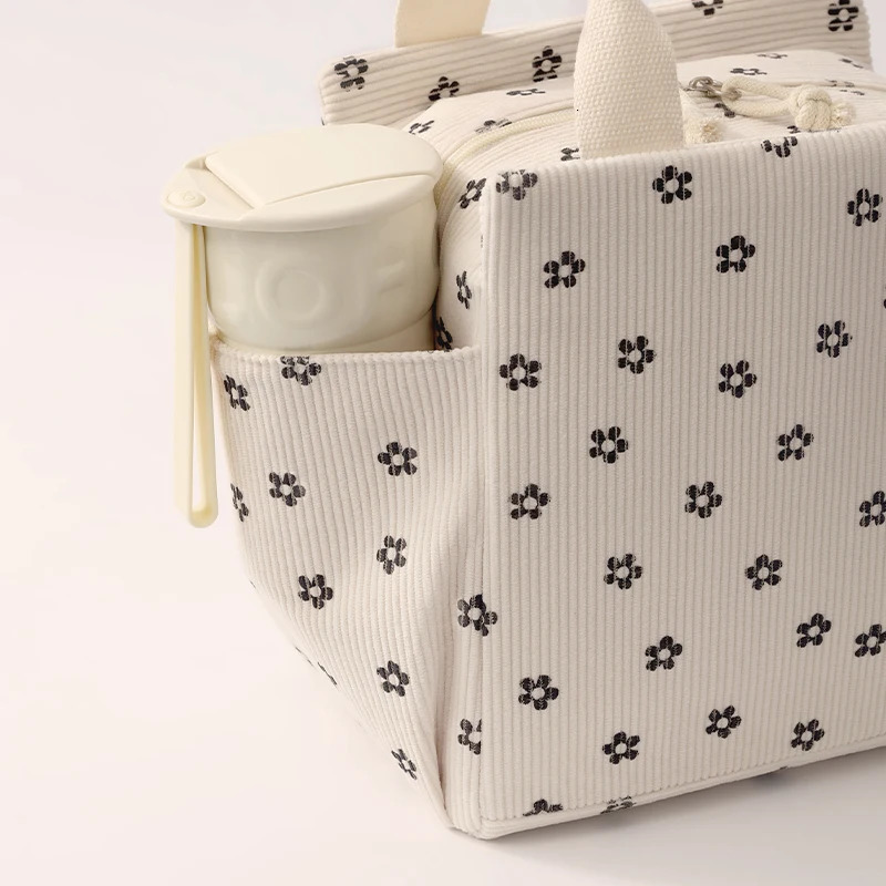 Corduroy Lunch Bag Thermal Insulation Lunch Box Storage Handbag Multifunctional School Cooler Bag Picnic FoodPouch 250224
