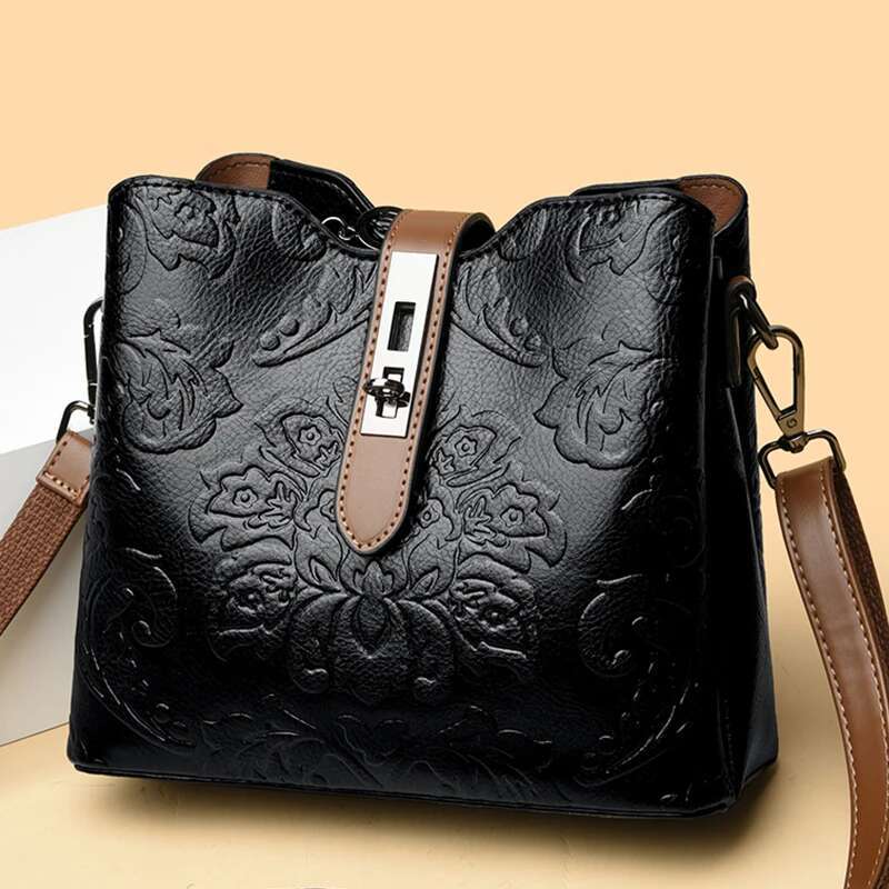 Chinese Style Women Handbag Three Layers Large Capacity Soft Leather Purses High Quality Crossbody Shoulder Bags Casual Tote Bag