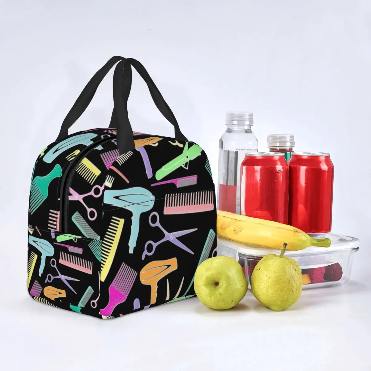 Salon Hair Dressing Tool Pattern Insulated Lunch Tote Bag for Women Hairdresser Barber Gift Resuable Thermal Cooler Bento Box 250224