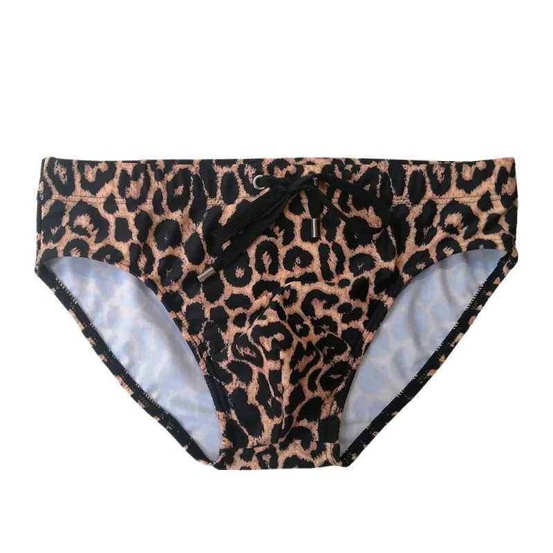 Speedo Mens Low Waist Printed Leopard Triangle AD Speedo Nylon Quick Dry Sexy Swimming Trunks W250224