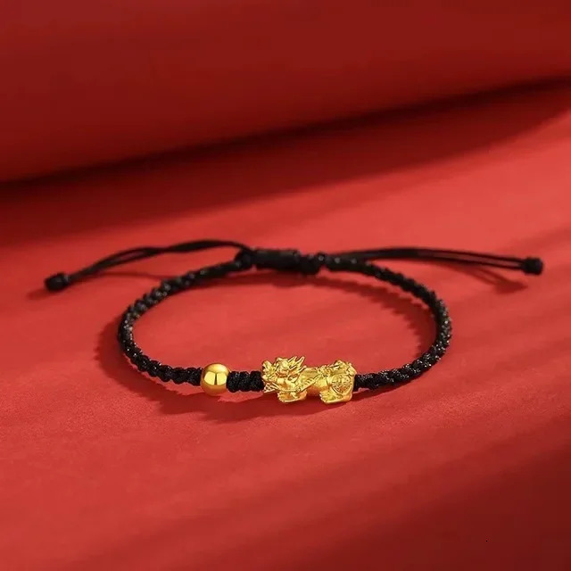 9999 real gold 24K yellow Cai Pi Xiu Bracelet Benmingnian Red Rope 250213
