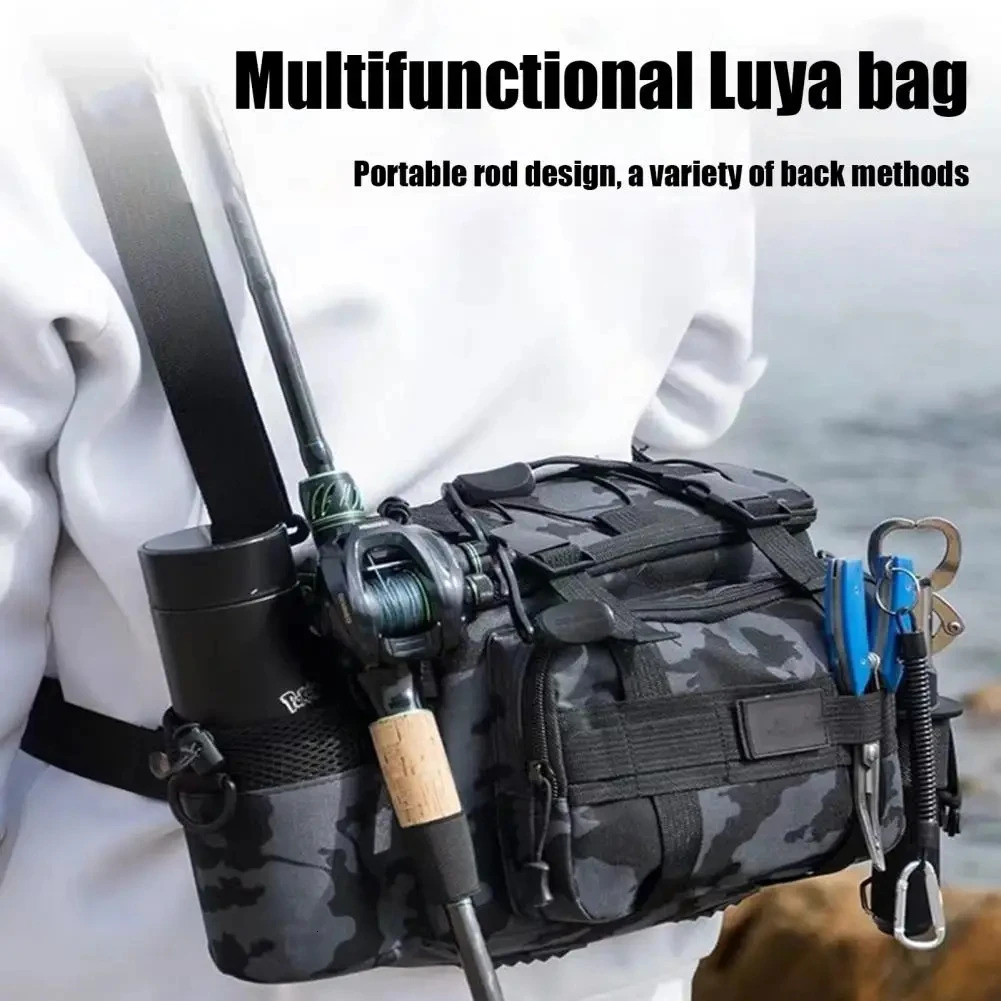 Fishing tackle shoulder bag storage portable fishing rod holder outdoor sports flying 250213