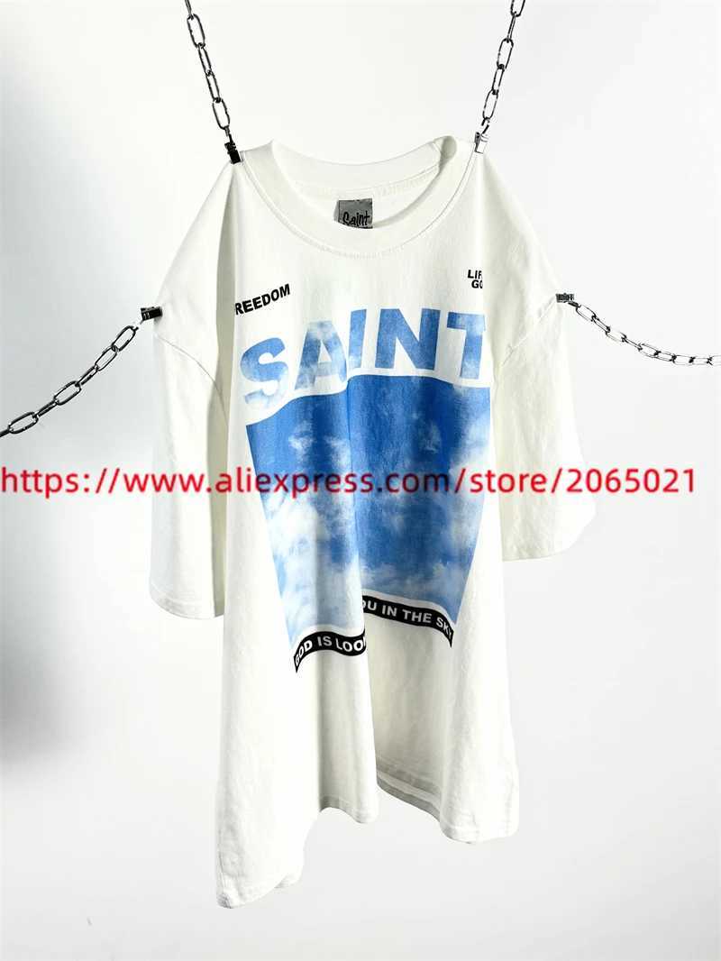 New Saint Sky Print T-Shirts Best Quty Oversized Vintage Washed Black T Shirt T Tops X250224