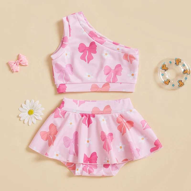 Two piece swimsuit set for young children and girls sleeveless bow printed vest bikini bottom set summer swimsuit X250224