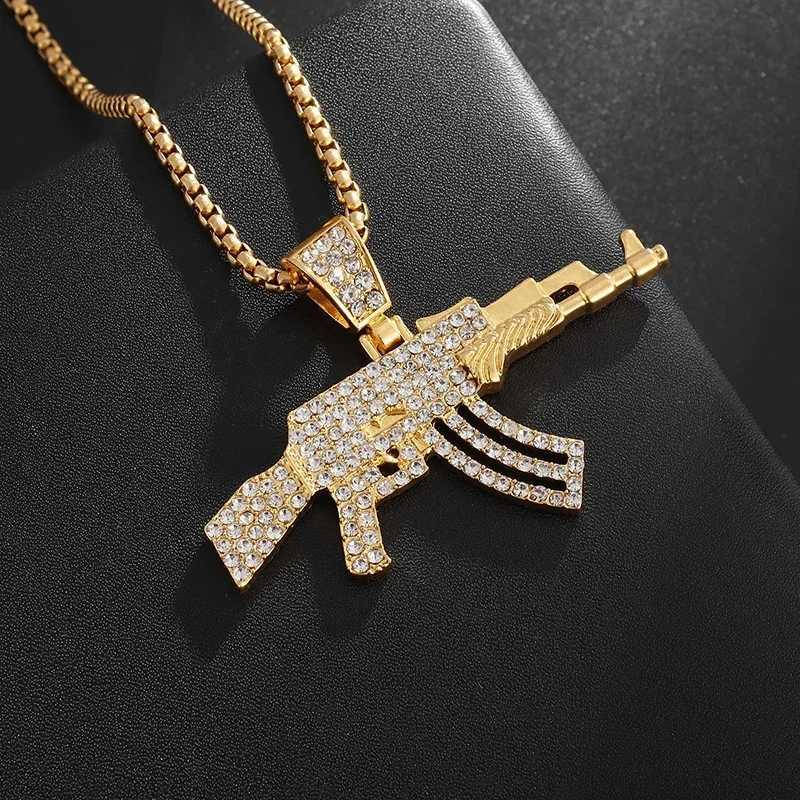Hip-Hop Ak-47 Rifle Gun Pendant Necklace Mens Personali Street Hip-Hop Rock Rap Party Jewelry X250224