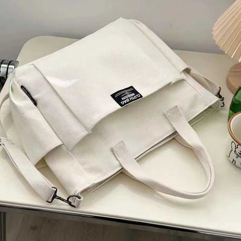 1PC Portable Tote Bag Female Student Large Capacity Commuting Horizontal Canvas Single Shoulder Diagonal Cross Bag Z250224