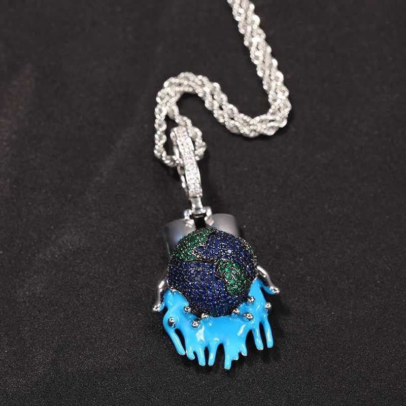 Hip Hop Bling d Out Holding The Earth Protect The Earth Pendant Necklaces For Men Wen Rapper Jewelry Drop Sing X250224