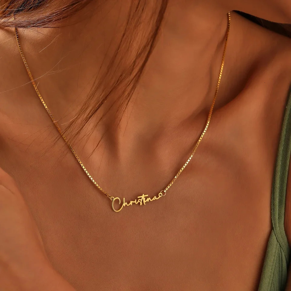 2024 Custom Name Necklace For Women Any Font with Box Chain Gold Nameplate Friend Perfect Birthday Gift Choker 250117