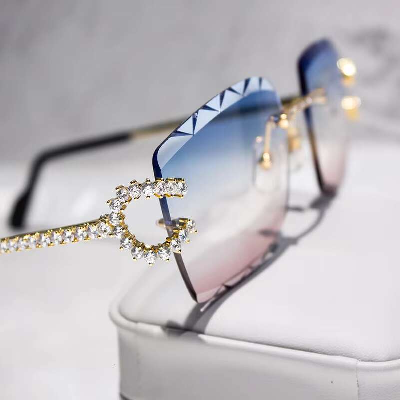 Wholesale New Custom Hip Hop Rimless Dia Men Iced Out Moissanite Sunglasses Women