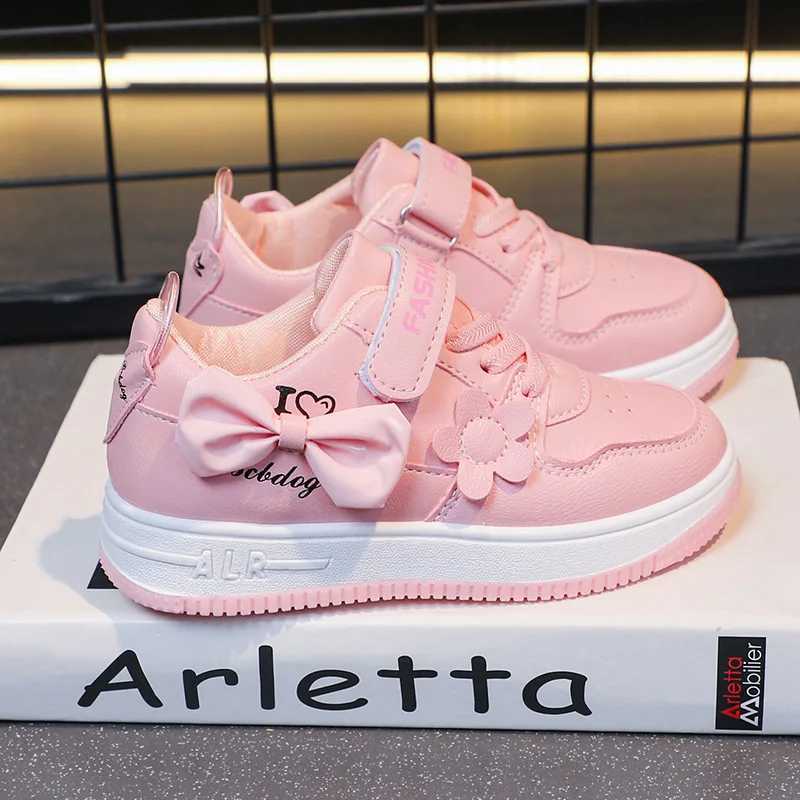 Girls Sneakers Pink Bow Decoration 3D Flowers Cute Sports Shoes Spring Autumn Breathable Casual Non-slip Outdoors Board Shoes W250225