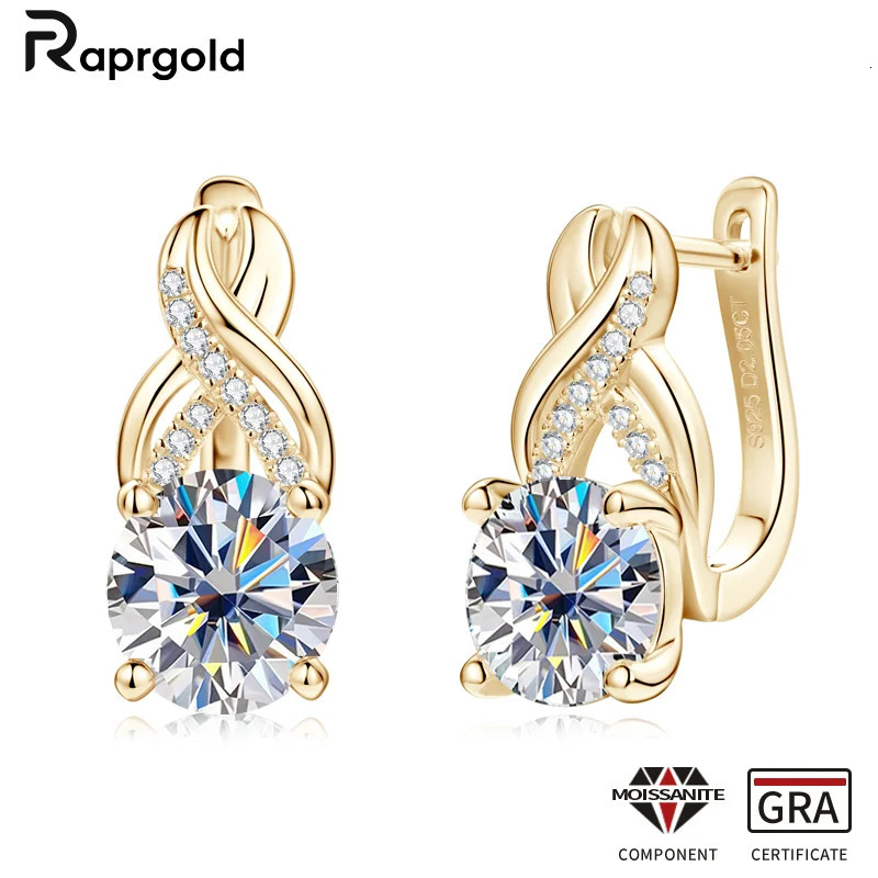 RAPRGOLD GRA Certified Round Hoop Earrings for Women S925 Sterling Silver Huggie Earring Wedding Fine Jewelry Gifts 250221