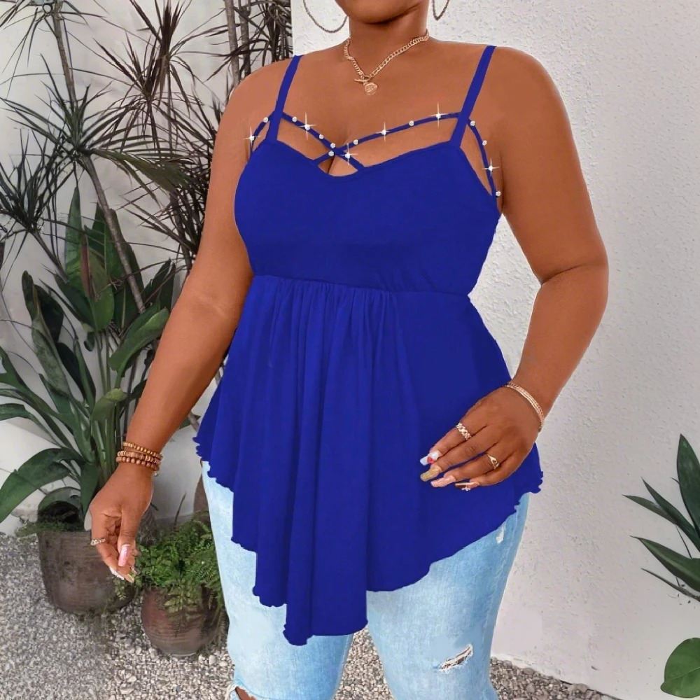 Sexy Camisole Sling Comfy Slim Tank Tops Women Solid Sleeveless Vest for Dating tops Fashion Summer Street wear Blue Plus Size 250224