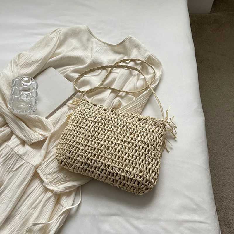 Flap Female Retro Daily Envelope Crossbody Handbag Summer Beach Women Tassels Straw Rattan Weave Shoulder Bag