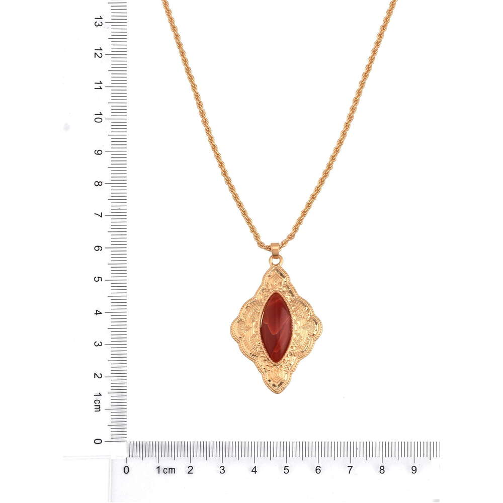 r Woman Adult Female Gold-Tone Metal Agate Stone Pendant Necklace