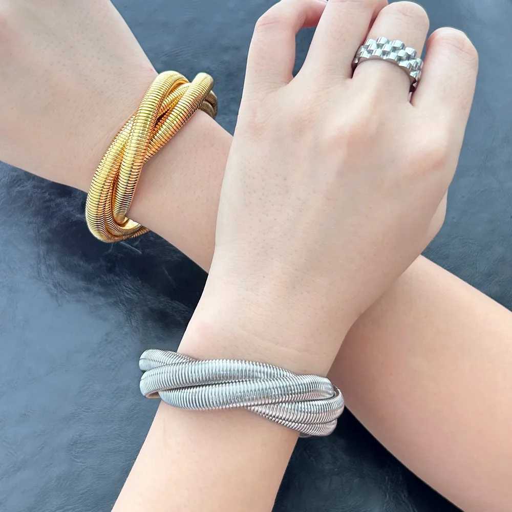 USENSET Exclusive Design Series Stainl Steel Bracelet Women Multi Layer Real Gold Plated Spiral Bangle Hip Hop JewelryXJ250225