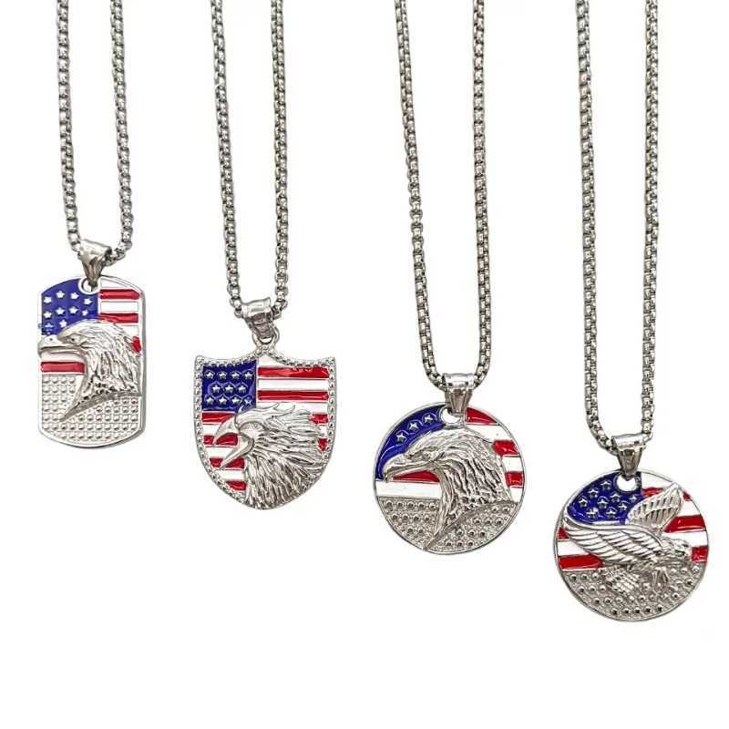 Flag pendant necklace stainless steel chain military shield hip-hop necklace mens student gift fashionable and exquisite jewelry X250224