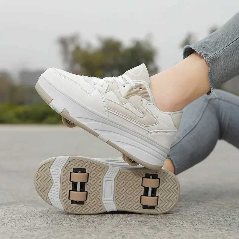 New Four Wheel Womens and Girls PU Leather Childrens Roller Shoes Fashion Boys Sports Shoes Breathable Childrens Skateboarding Size 30-40 W250225
